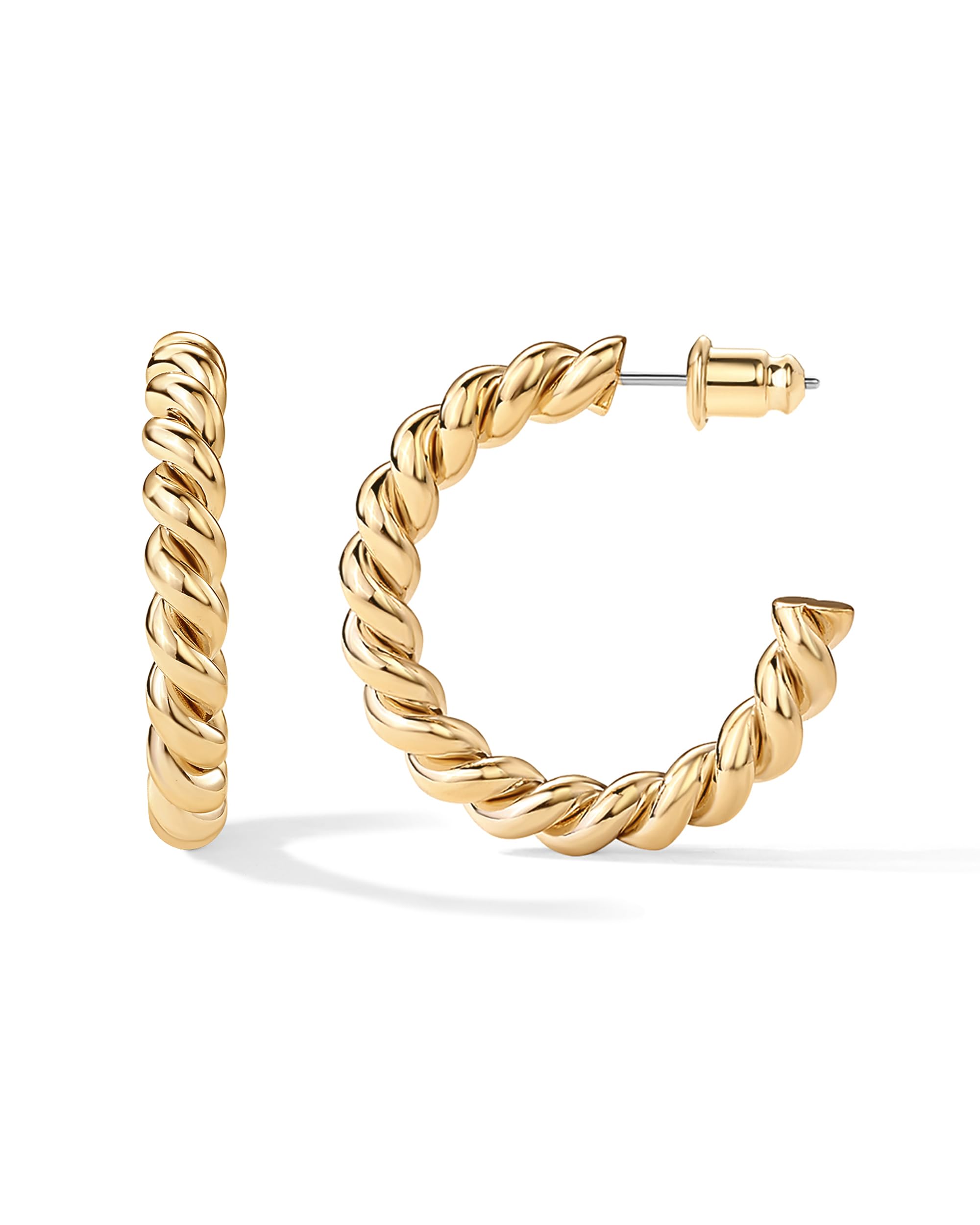 PAVOI Womens 14K Plated – Yellow Gold - Sterling Silver Rope Round Hoop Earring